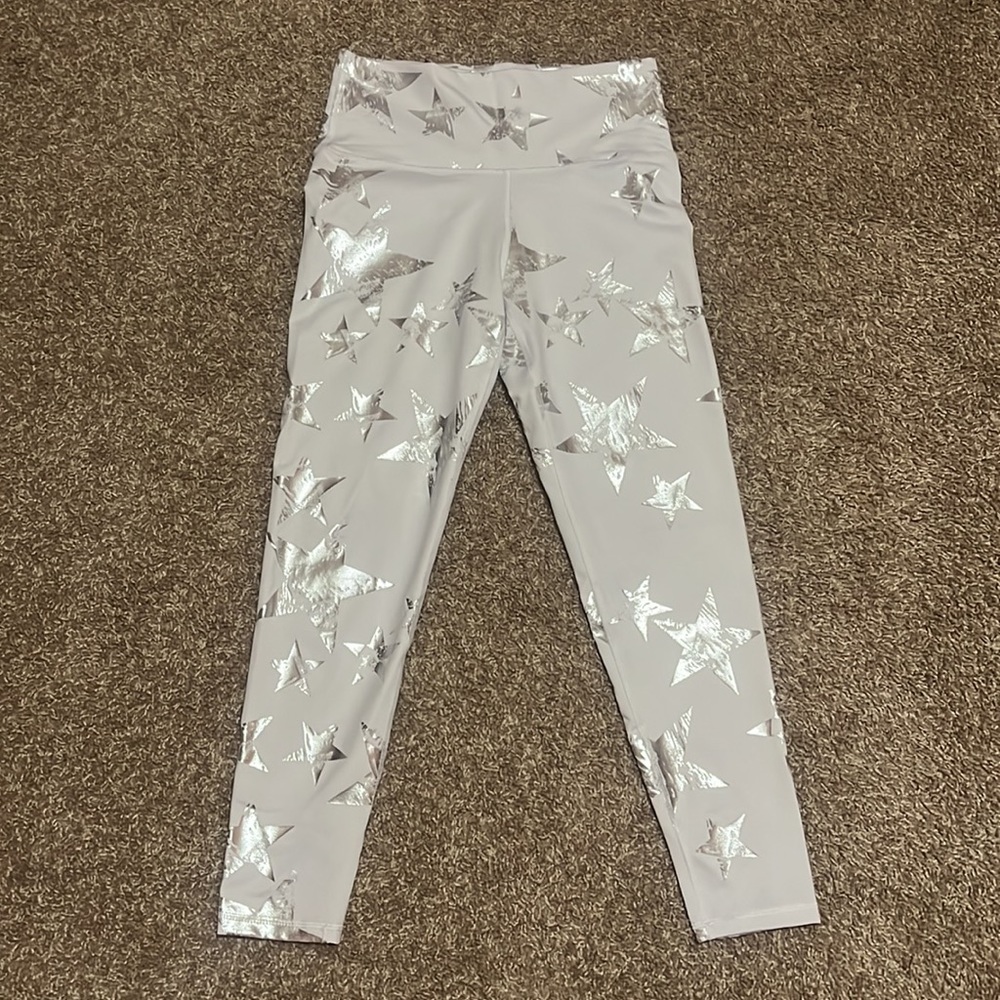Aerie SMALL white with silver star print high waisted leggings